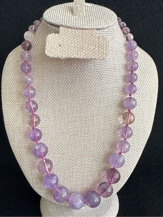 VTG Genuine Lavender Amethyst Graduated Bead Necklace 17-18″