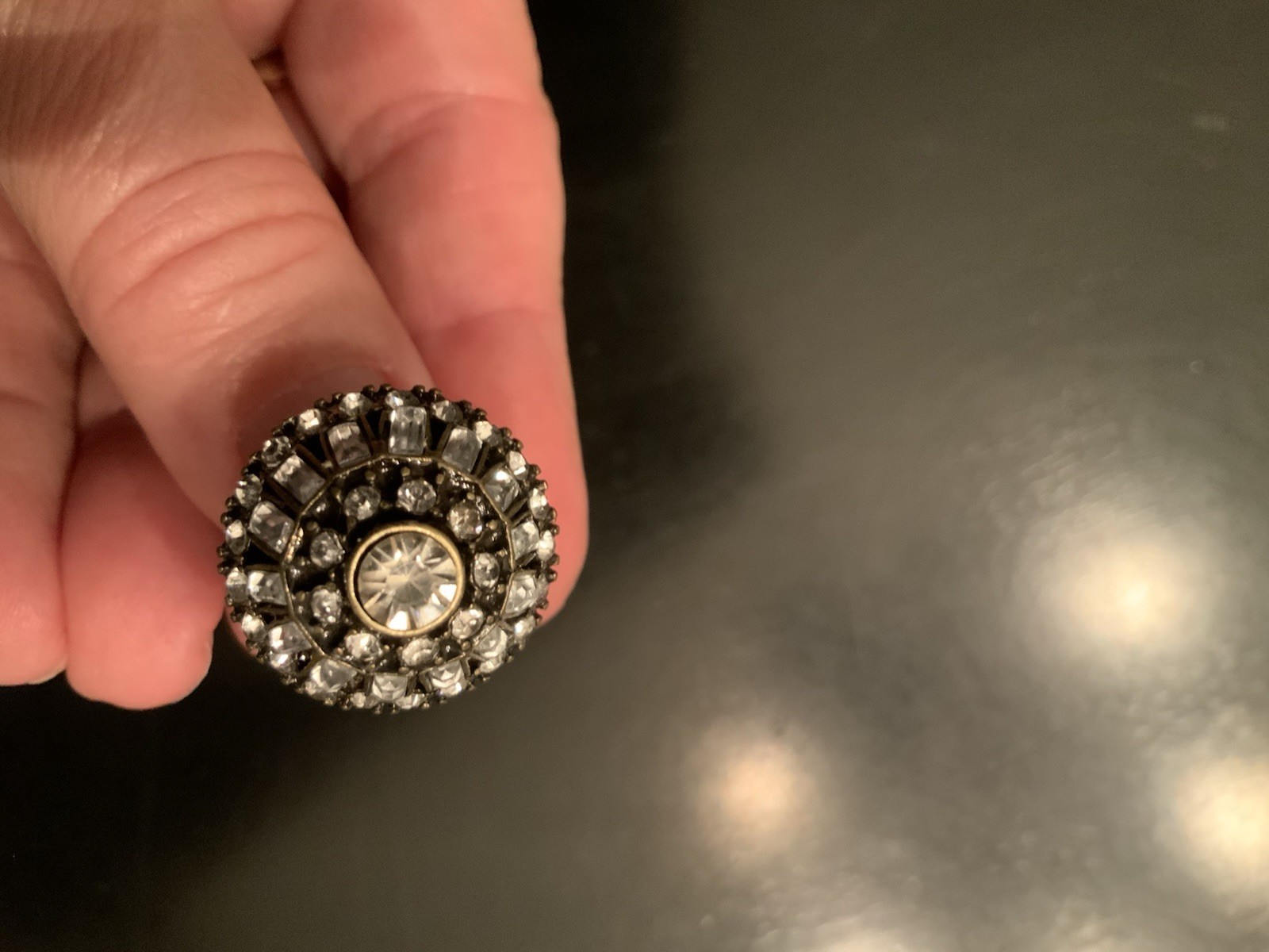 Gold Tone Rhinestone Dome Ring Stretch Tubular Band Fits Various Sizes Boho