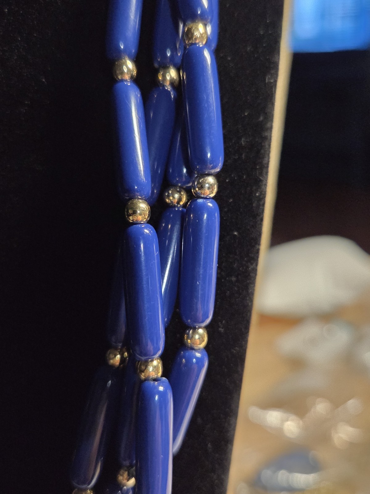 NWT Vintage Royal Blue Tacoa Lucite Beaded 16″ Necklace Gold Tone Spacers