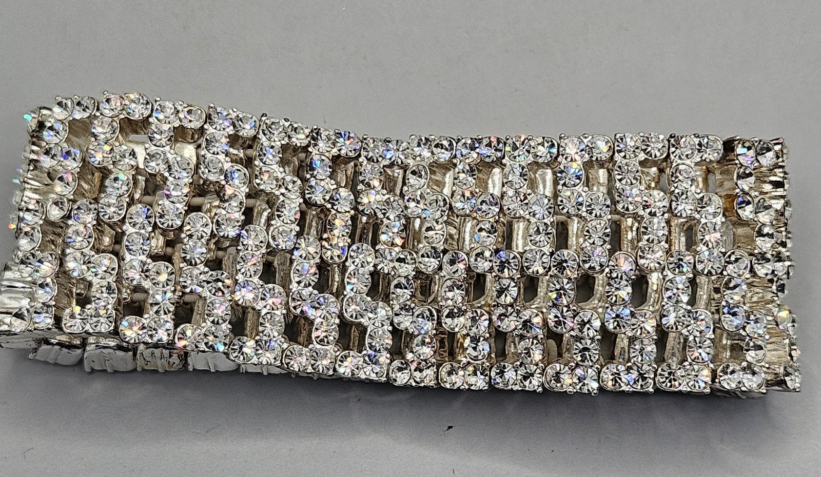 Rhinestone Wide Bracelet Stretch Band Clear Glass Stones Sparkling Party