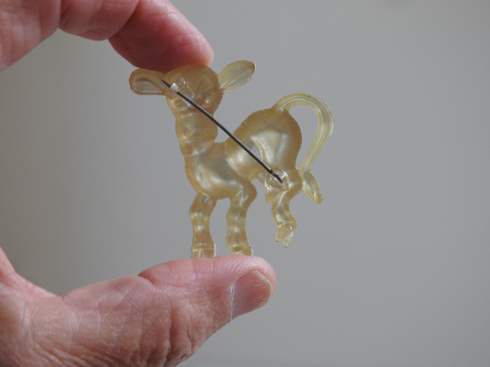 estate silly CALF pin brooch cow tongue out vintage molded plastic