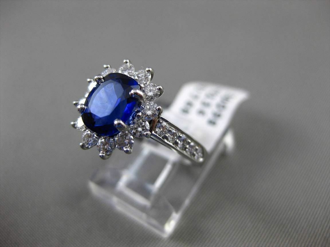 ESTATE 2.41CT DIAMOND & AAA SAPPHIRE PLATINUM DIANA ENGAGEMENT RING E/F VS/VVS