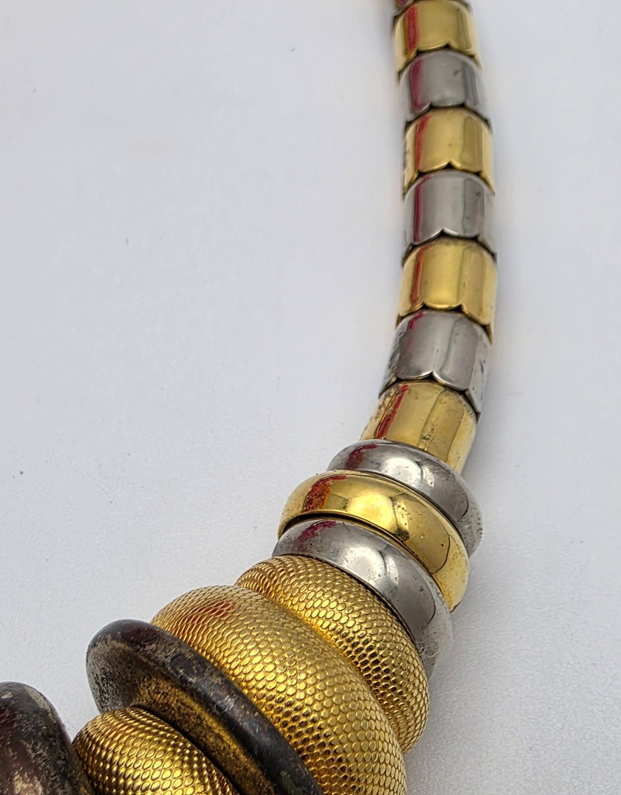 Joan’s Collectibles Brutalist Gold Silver Tone Chunky Beaded Necklace 18″ Vtg.