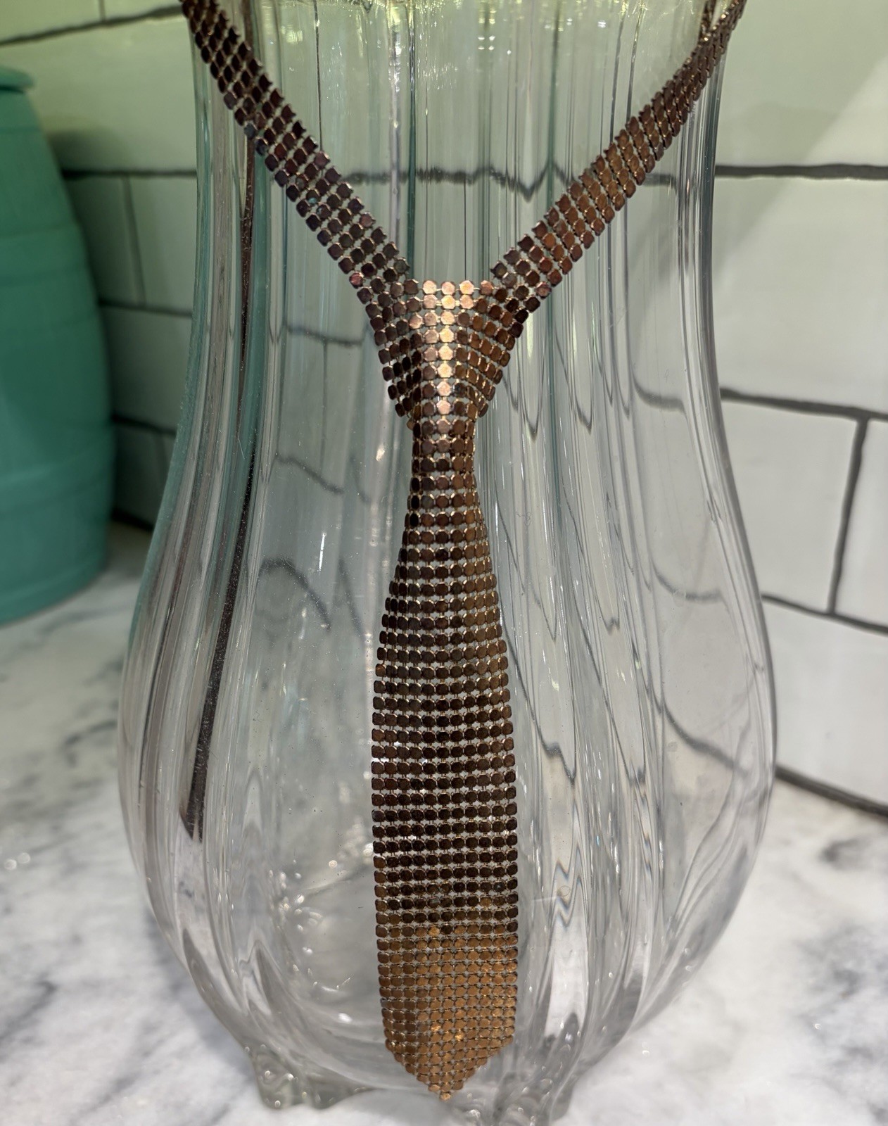 Vtg 70s Chain Mail Mesh Tie Necklace, Whiting Davis?