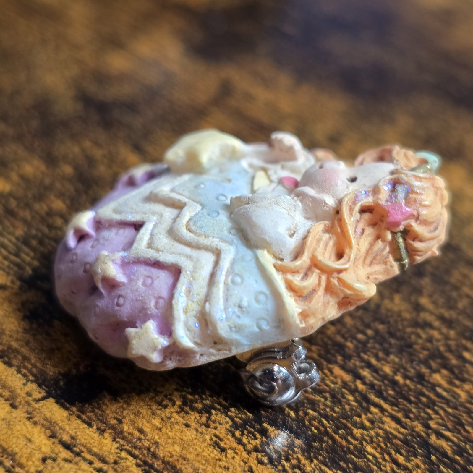 Vintage Whimsical Brooch Resin Dreamy Pastel Fairy Stars Girl Pin 1 Inch Whimsy