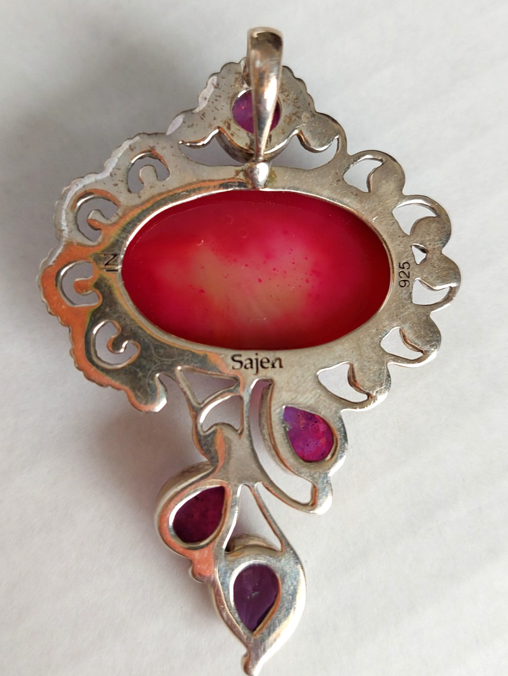 Vintage Sajen 925 Pendant Beautiful Aurora Open Geode Pink Druzy Quartz