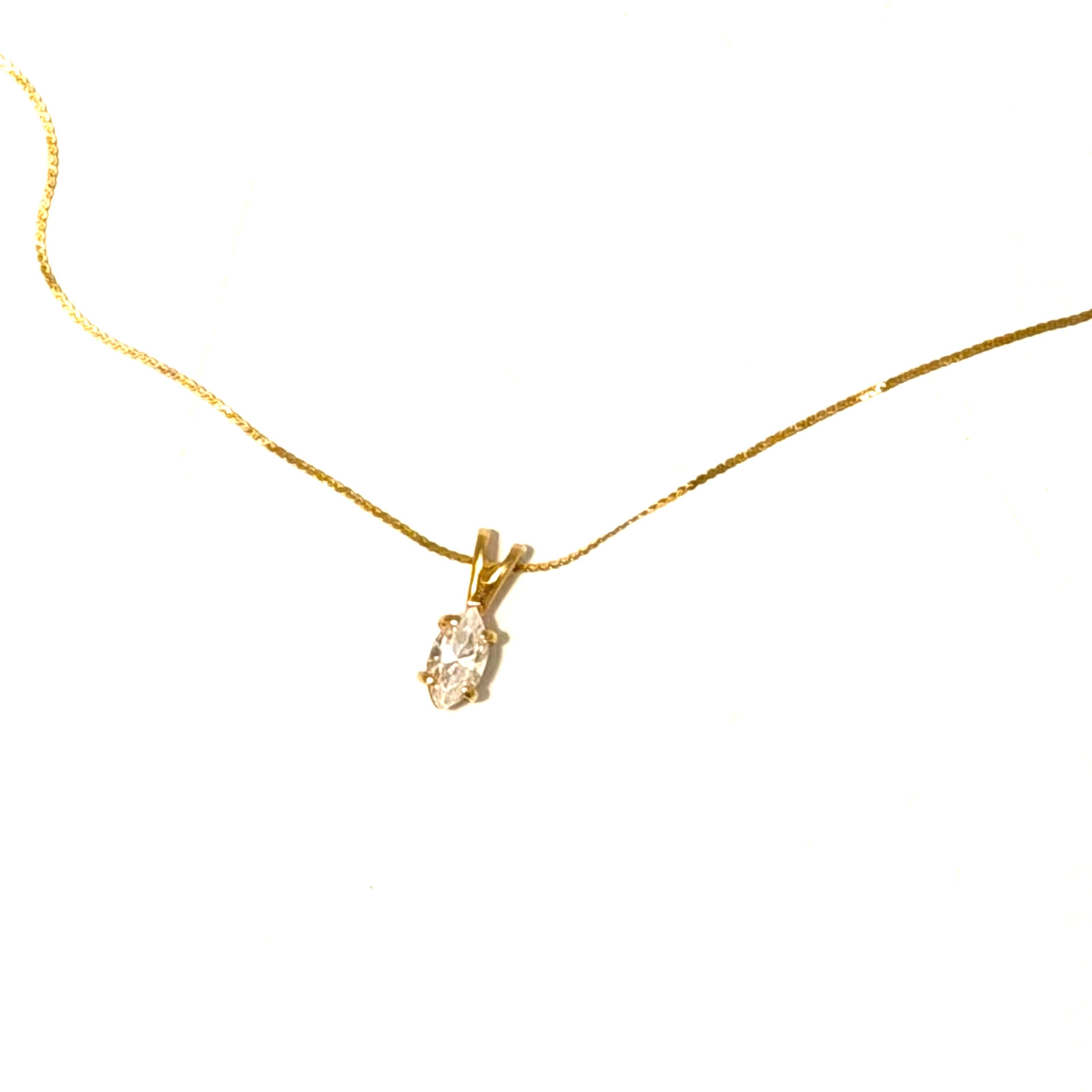 Vintage 14KT Gold Chain Genuine CZ Marquise Pendant Necklace Box Orig CZ Papers!