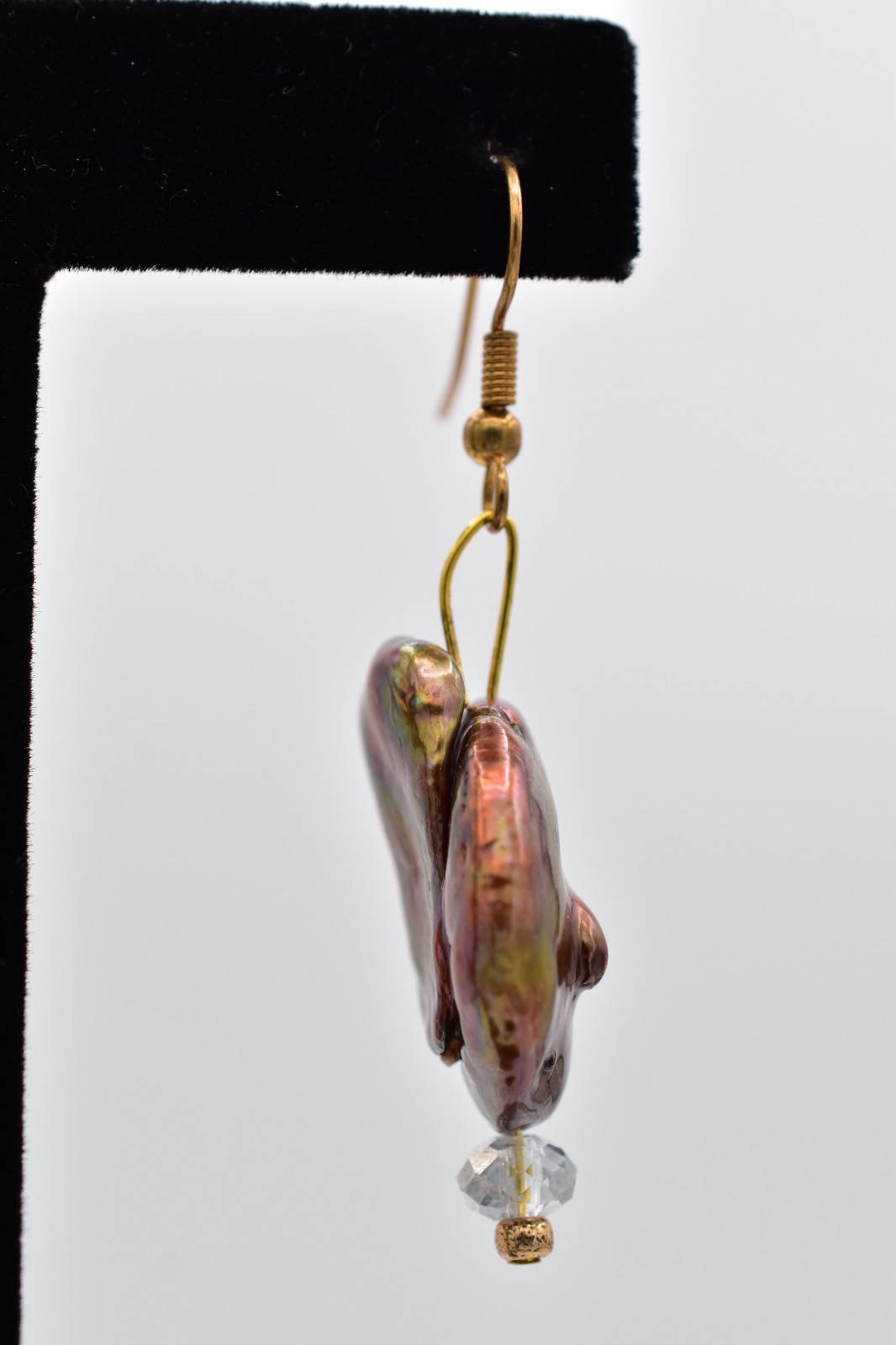 Vintage Baroque Pearl Dangle Earrings Iridescent Copper Freshwater Drop BinBK