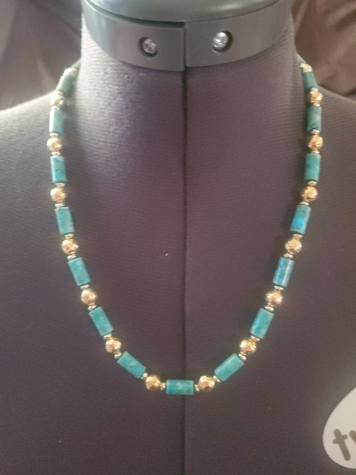 Estrusca Vintage Turquoise And Gold Toned Hammered Beaded Necklace Made In Italy