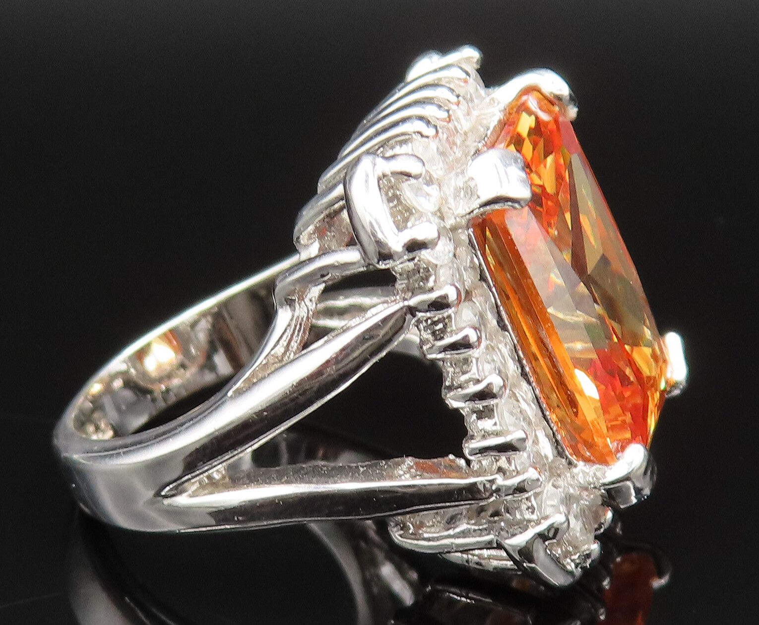925 Sterling Silver Vintage Square Citrine & Cubic Zirconia Ring Sz 7 RG25388