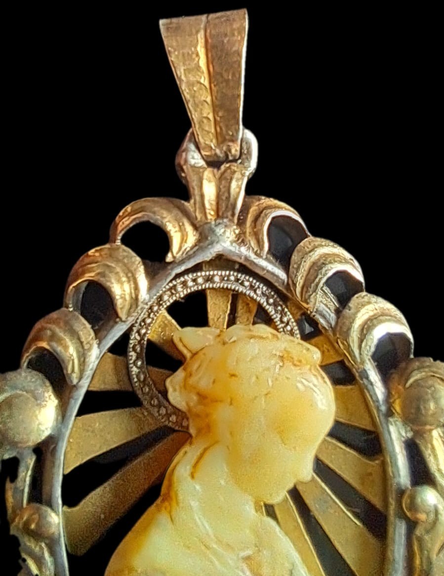 Fine Antique Art Deco Silver Gold Madonna Virgin Mary and Jesus Pendant Ca 1930