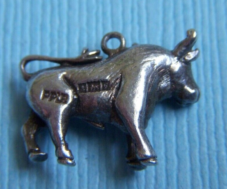 Vintage English cow sterling charm
