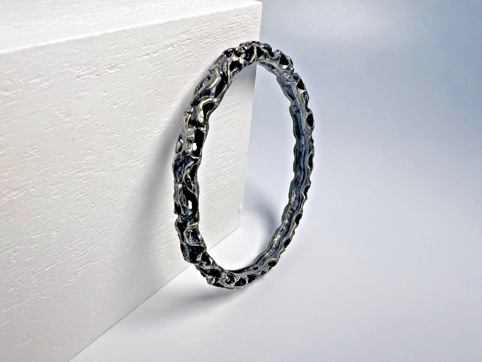 Robert Zentall Signed Brutalist Bracelet Gunmetal Silvertone 1970s RARE