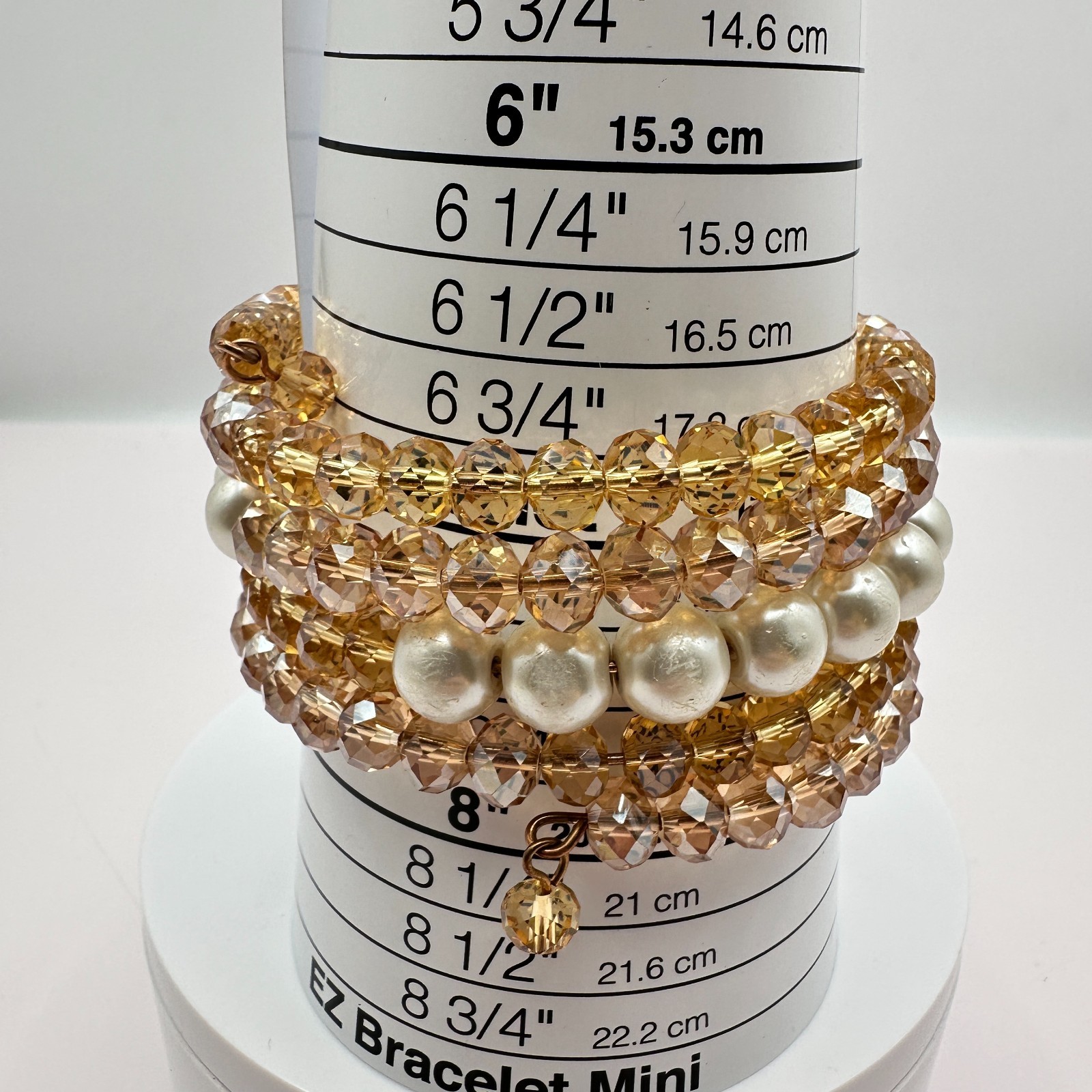 Vintage 90s Champagne Glass Bead & Faux Pearl Multi-Strand Wrap Bracelet Boho