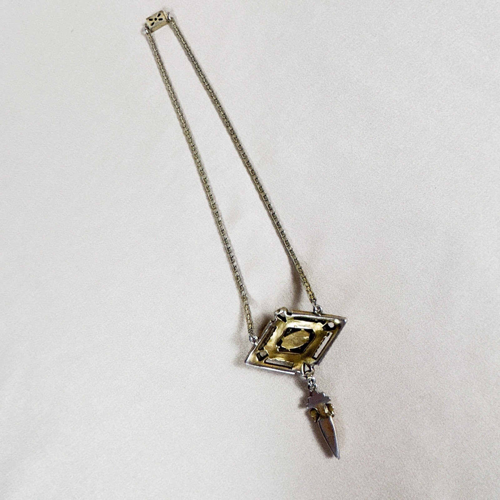 Vintage Art Deco Revival Flux Stone Lavalier Choker Necklace 15in C17