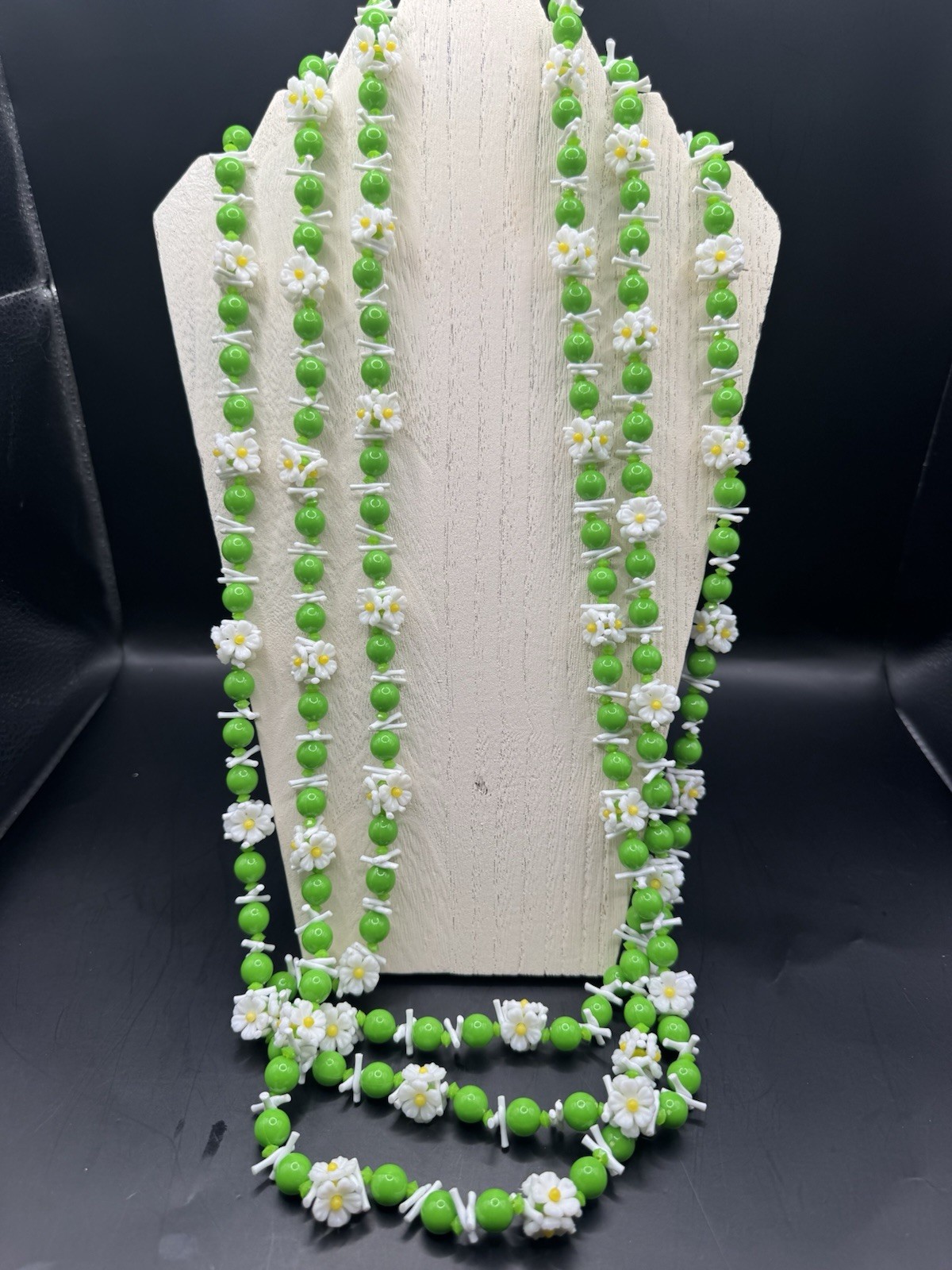 Vintage 1960s Authentic Hawaiian Celluloid Flower Lei Necklace Set – 3 Strands