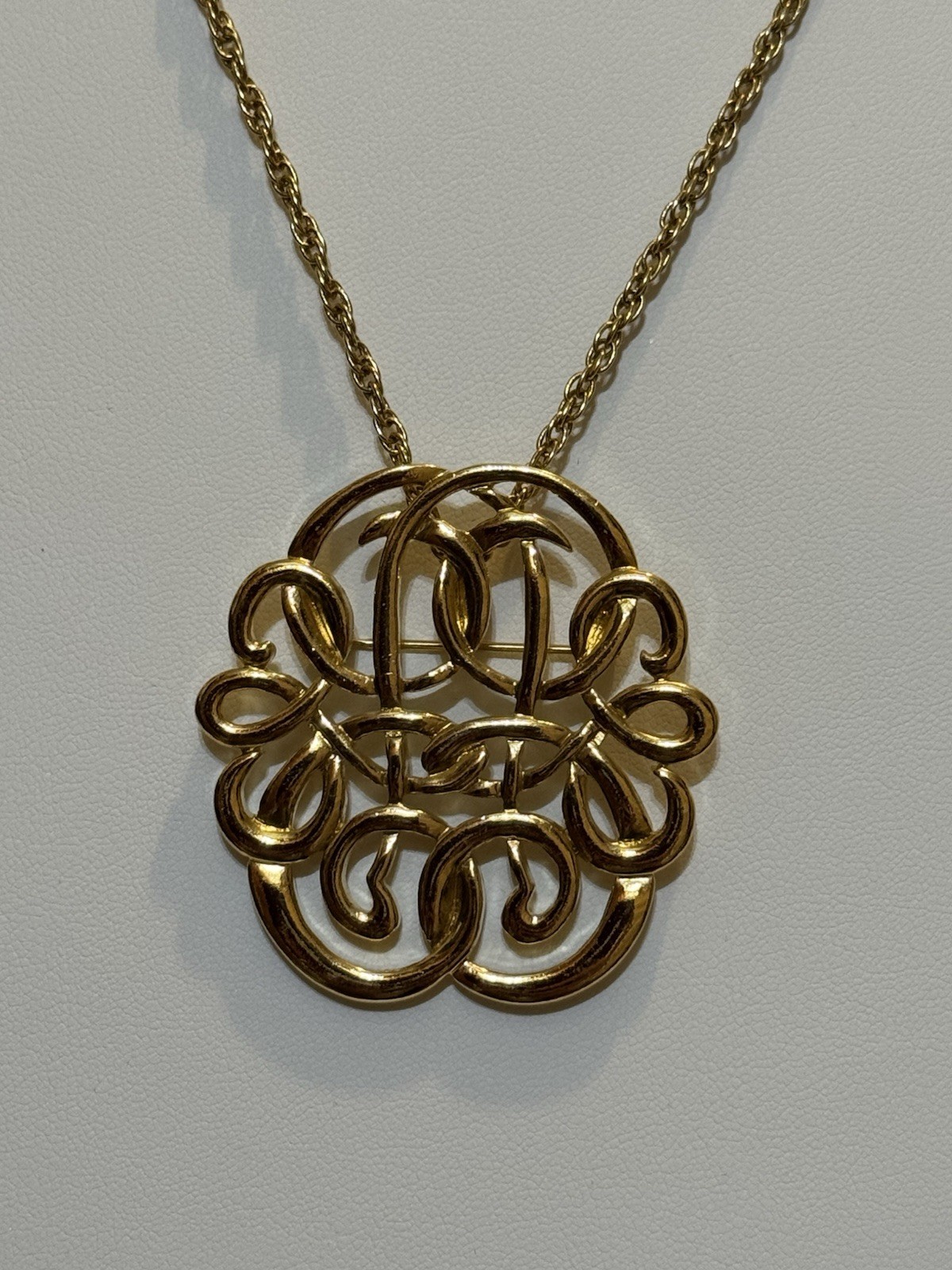 Gold Tone Brooch Or Wear As A Necklace With Gold Tone Necklace