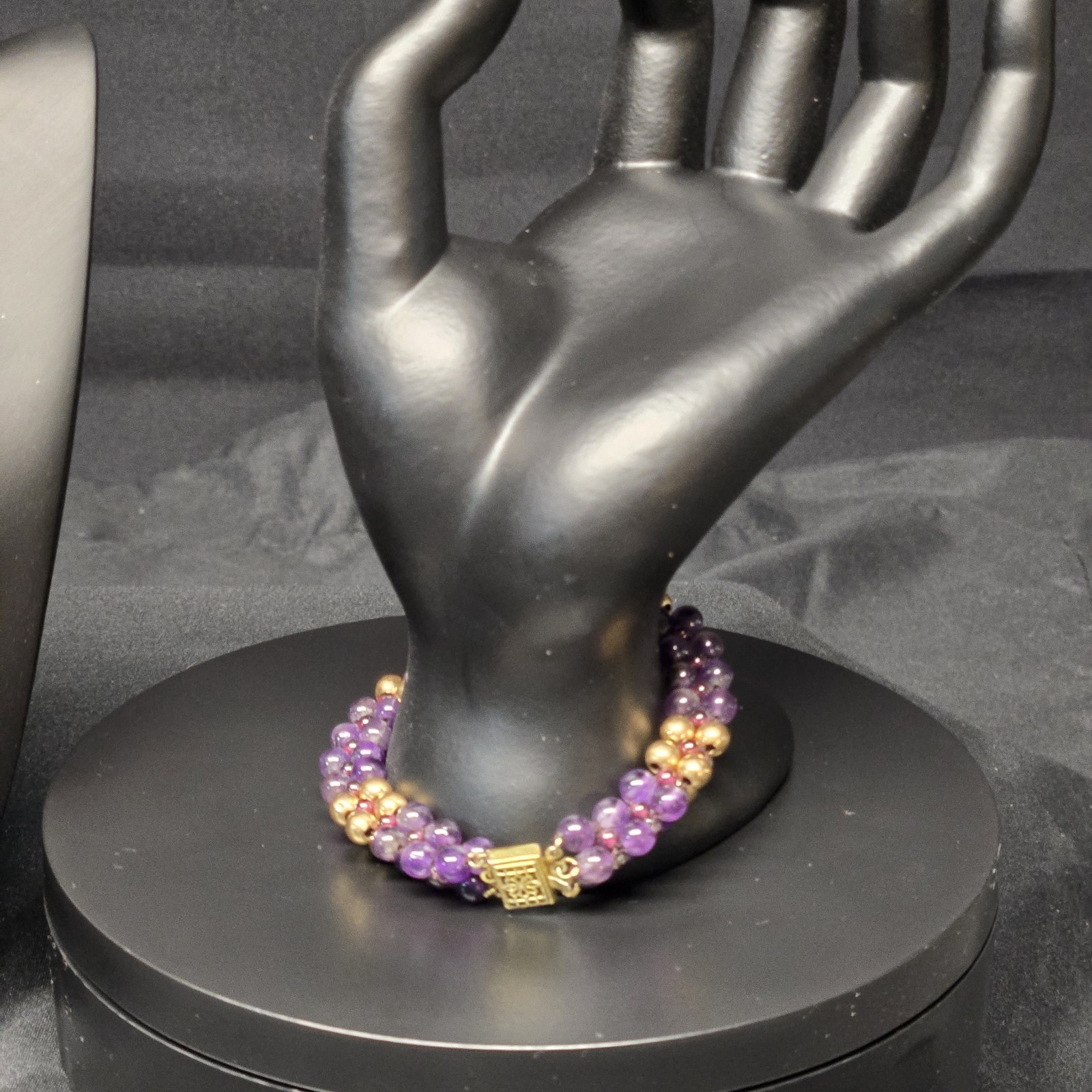 Vintage Purple Gold Bead Necklace Bracelet Set Multi-Strand Jewelry Lot