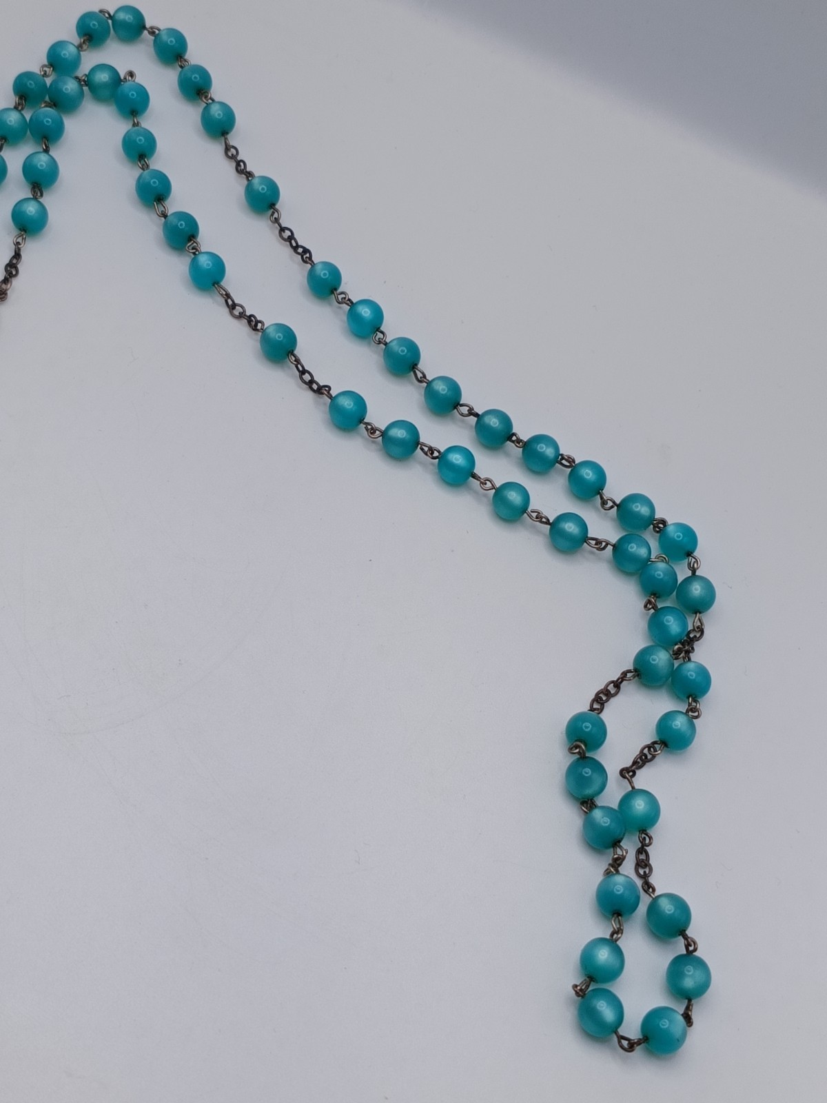 VINTAGE AFCO STERLING SILVER BLUE 58 Beads ROSARY CRUCIFIX Necklace