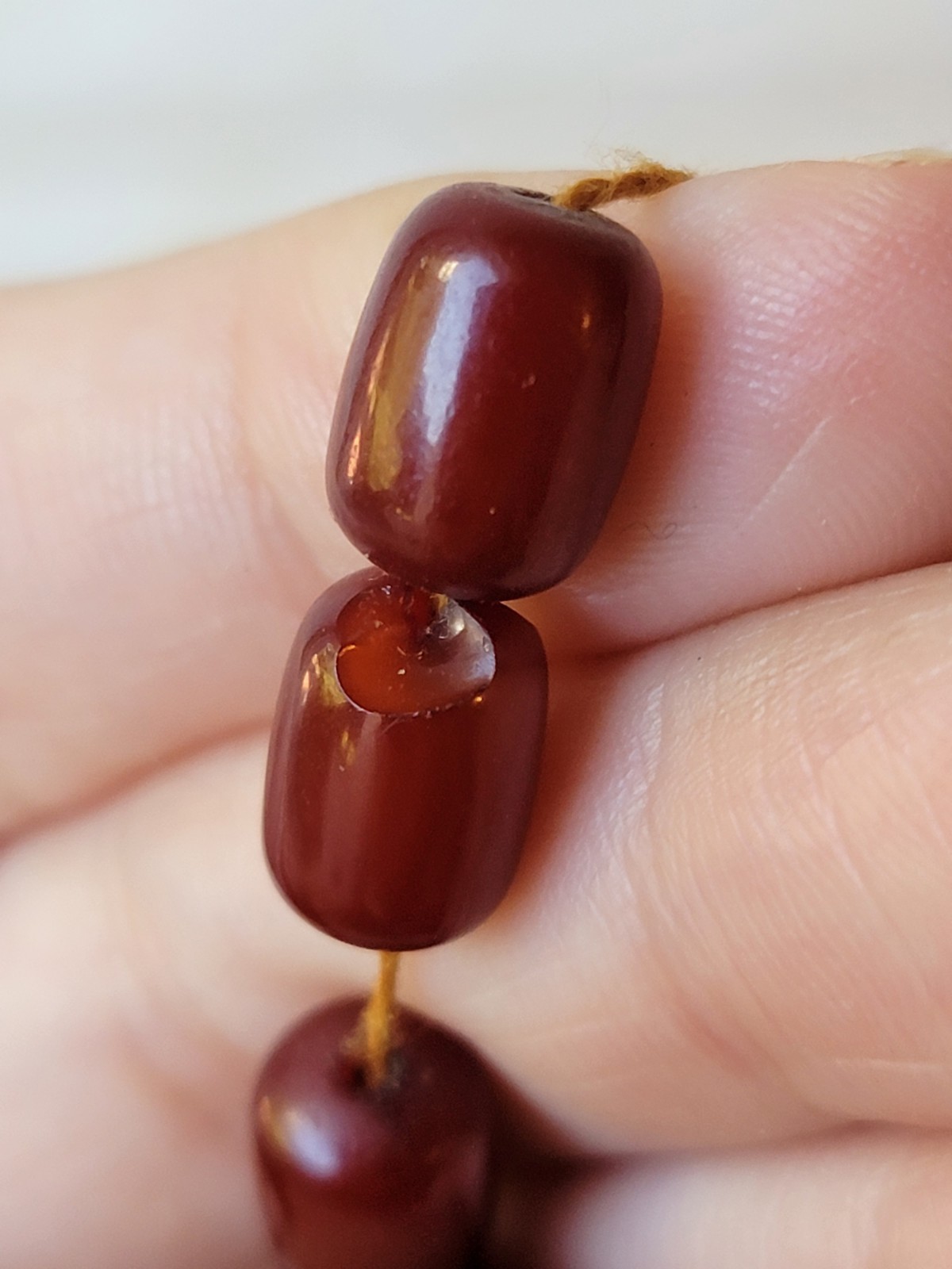 Cherry Amber Bakelite Barrel Prayer Bead Necklace – 76 Grams