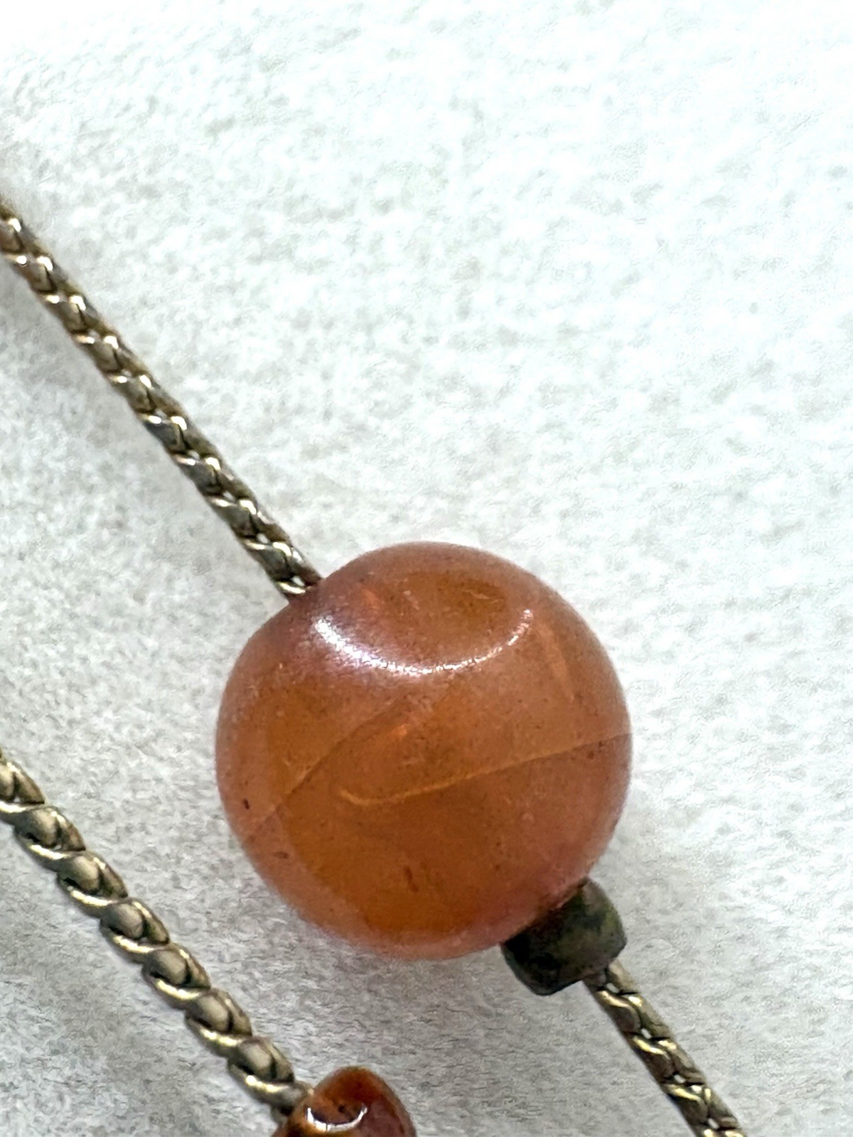 Amber & Honey Colored Glass Gold Tone Stationed Long Necklace By Designer VCLM