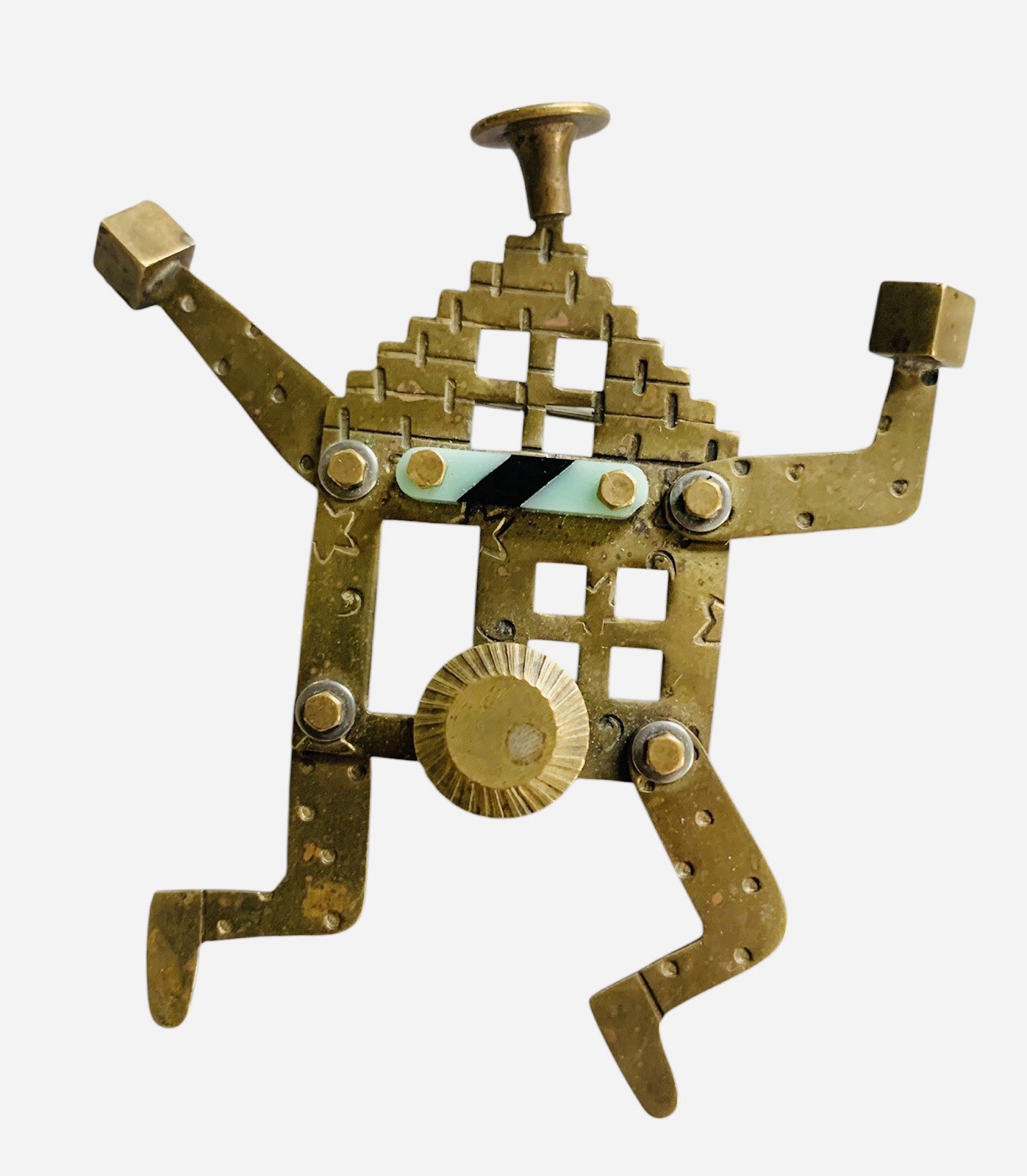 Vintage Thomas Mann Steampunk Modernist Industrial Brooch Pin House Person Robot