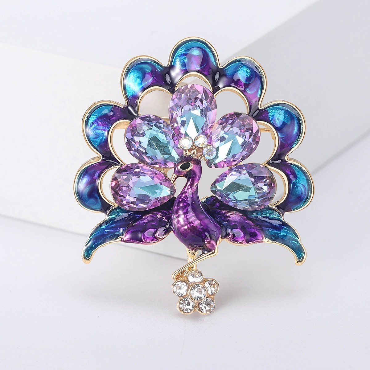 Vintage Style Peacock Bird Rhinestone Crystal Cyan Brooches Pin Pendant Gift