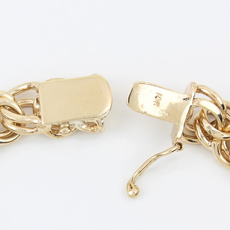 14KYG Vintage 1960’s Double Link Rolo Charm Bracelet- Clover Clasp
