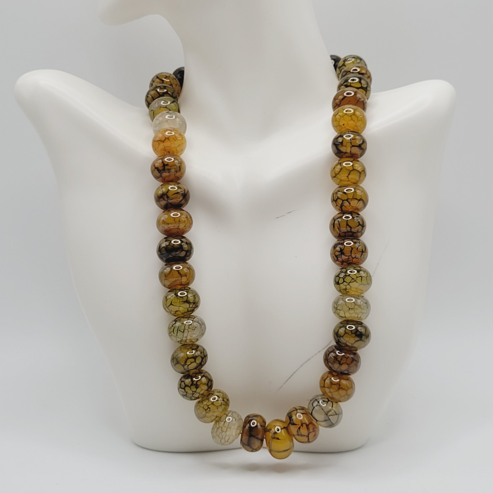 Dragon Vein Agate & Onyx Statement 925 Sterling S Hook Clasp Vtg Necklace 17 in