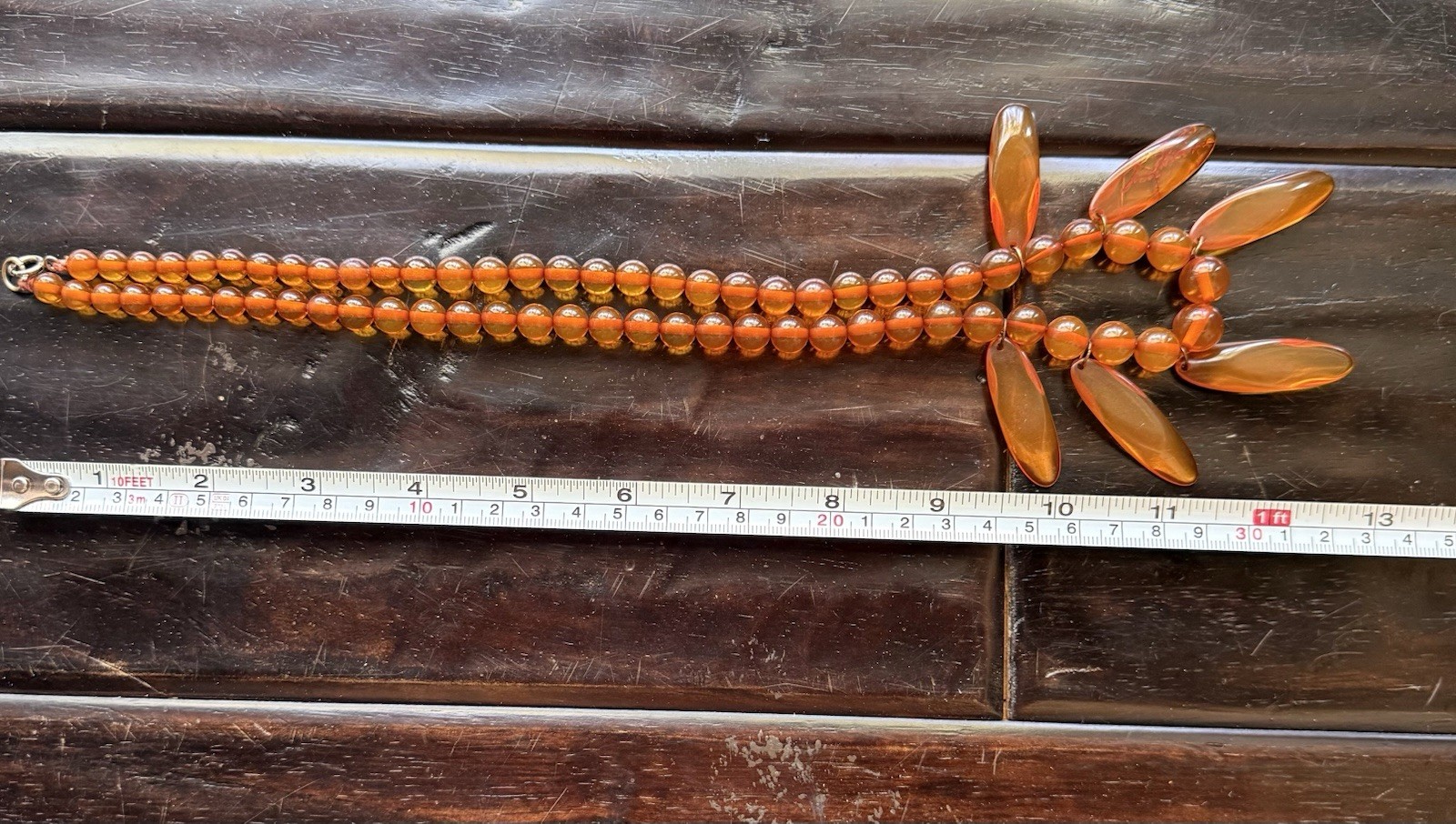 26” Vintage Honey Amber Catalin Bakelite Necklace w/ 6 Drops 50g