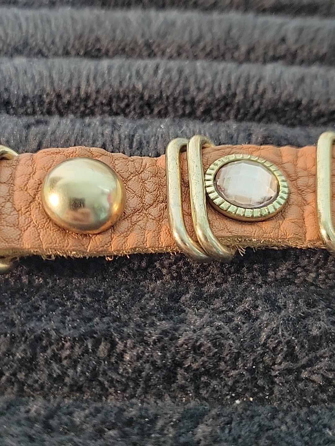 Vtg Natasha Genuine Leather Rhinestone Wrap Bracelet 7.5 Inch Adjustable Snap