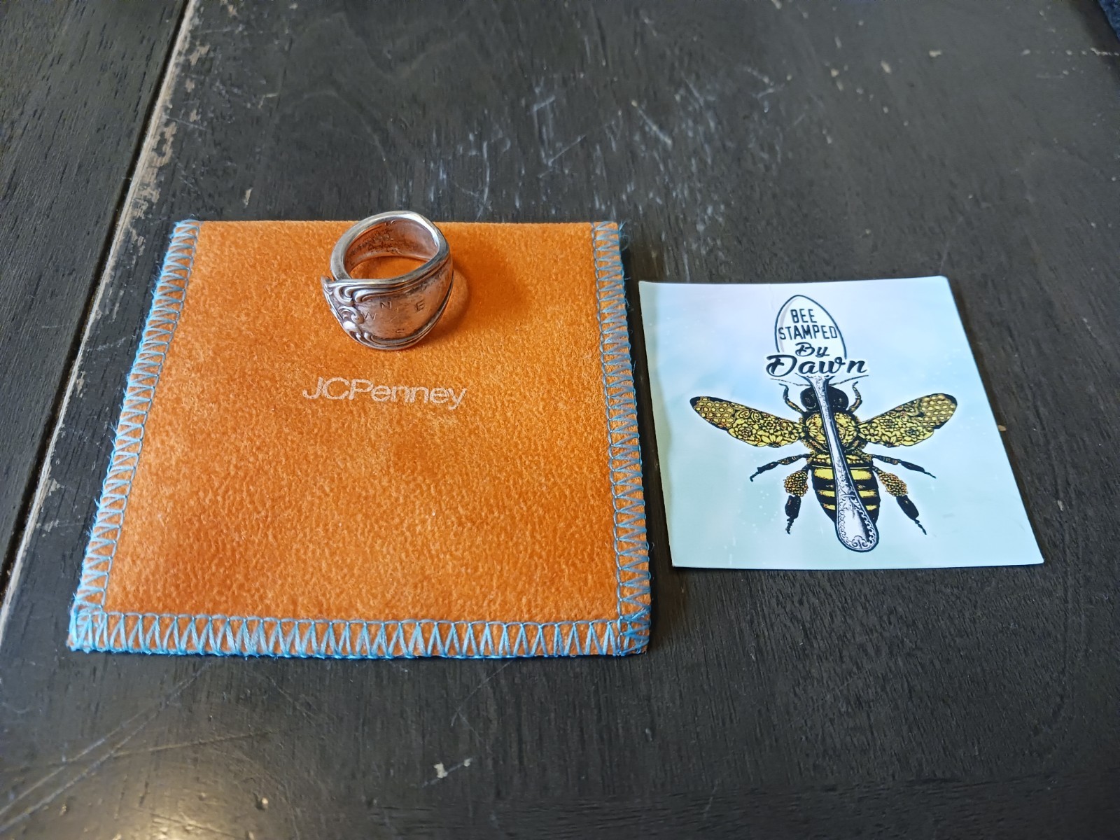 Spoon Ring With N-E-S-W in Pouch By Dawn McGarry JC Penney Size 6