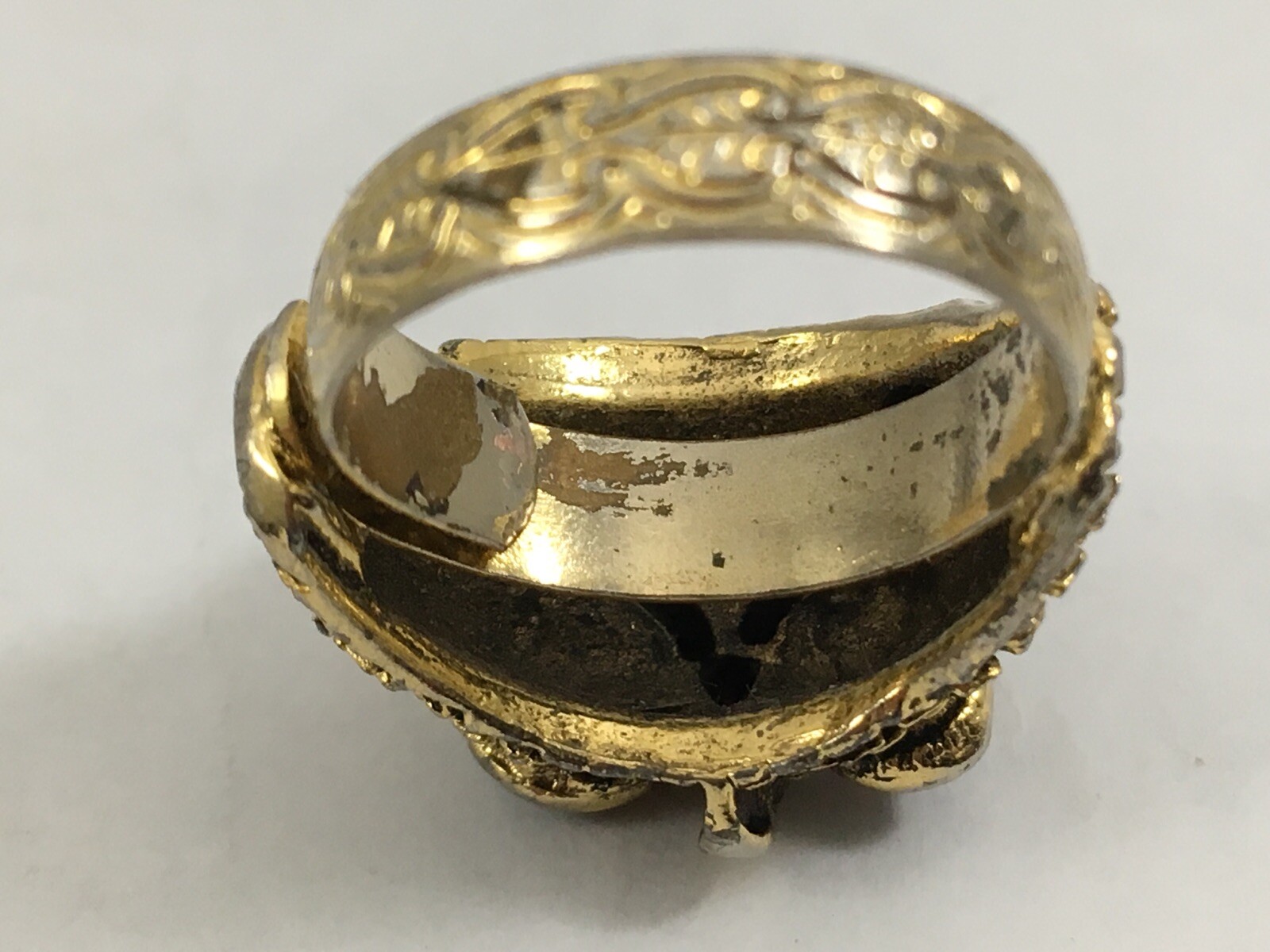Owls Head Ring Red Eyes Golden US Size 7 17.5 MM Wrap Adjustable Vintage
