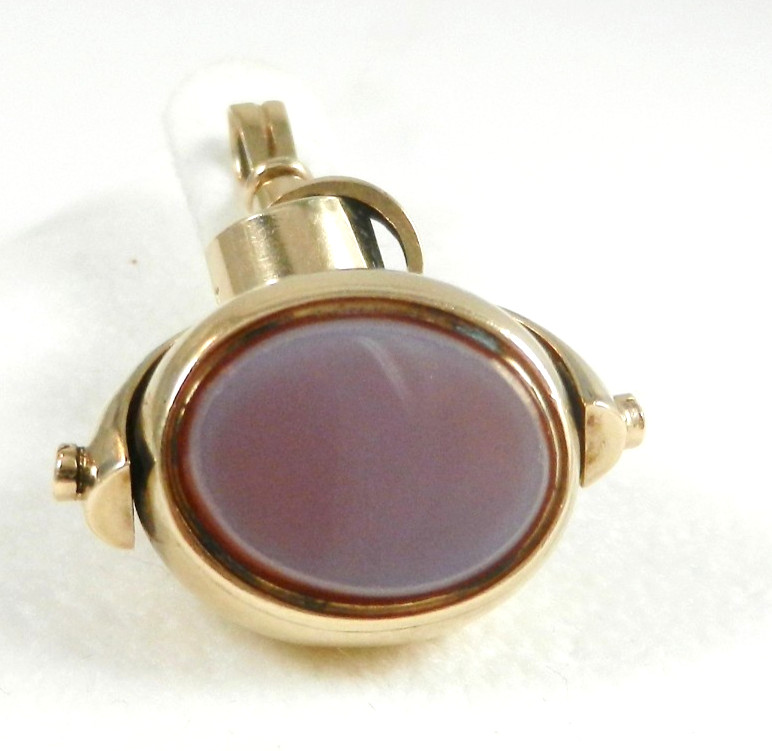 Vintage British 10K Yellw Gold Bloodstone Sardonyx Spinner Pendant Fob Love Knot