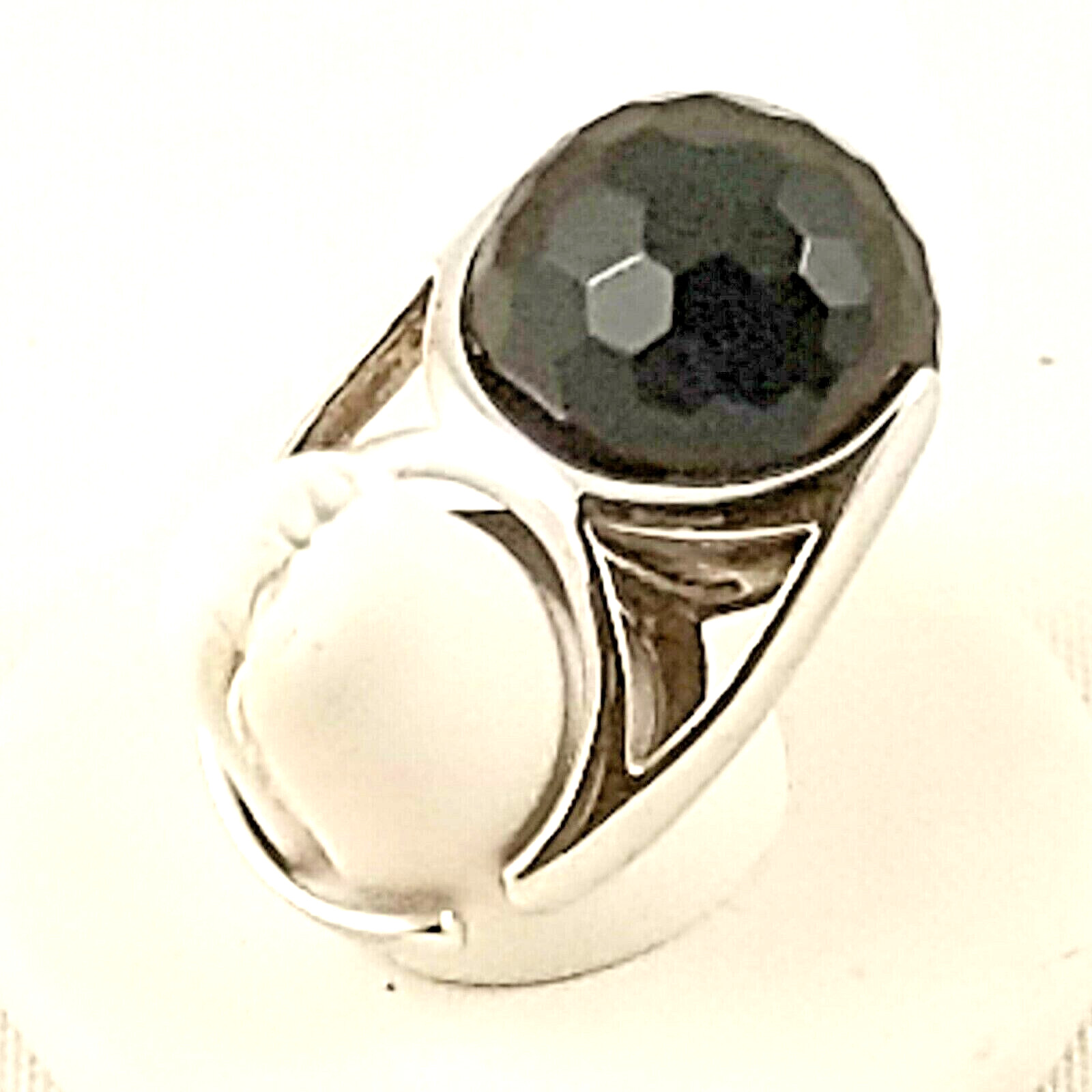Reeb Sterling Italian 925 Faceted Onyx Mod Sphere Ring Tension Set Open Side