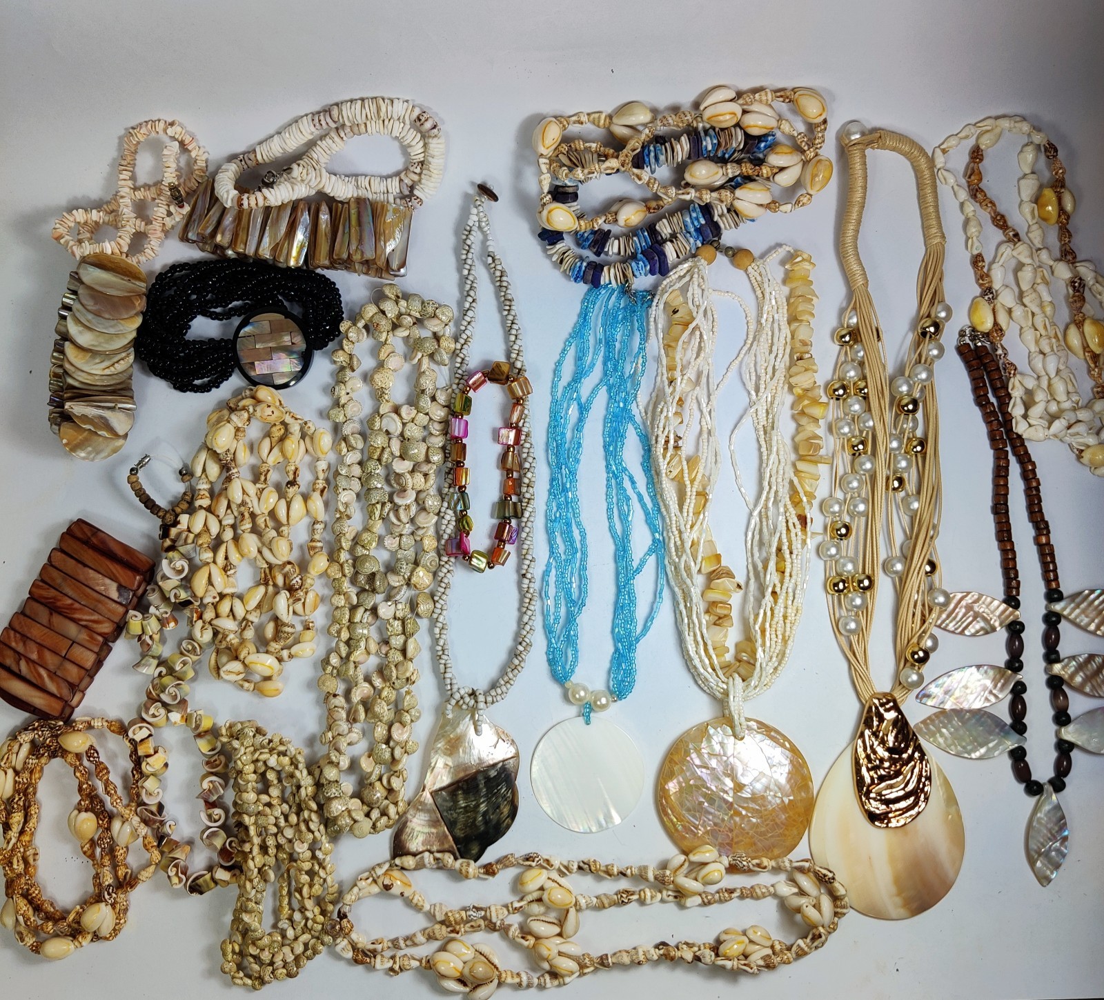 Vintage Mother of Pearl & Sea Shell Jewelry Lot | Natural Beach Necklace Set