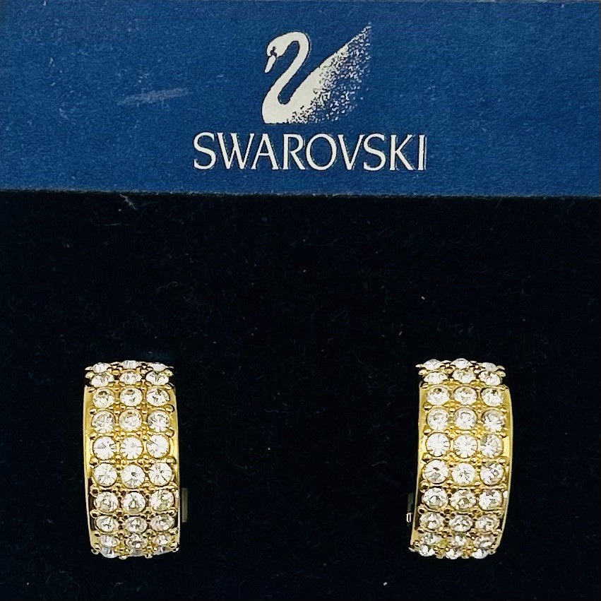 Swarovski Vintage Statement Earrings Clip Gold Plated Large Pave Crystals