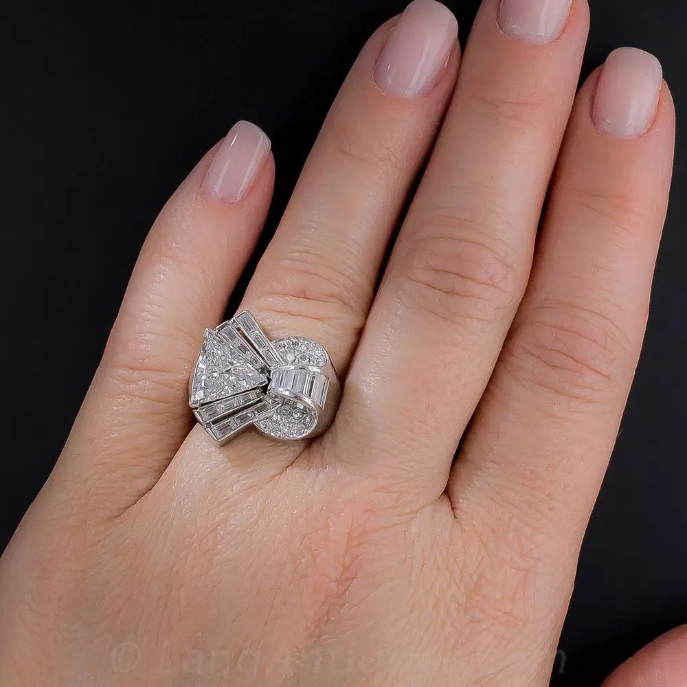 3Ct White Triangle Cut Retro Reproduction Engagement Ring In 925 Sterling Silver