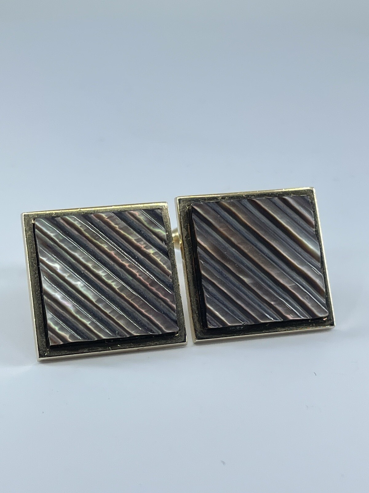 Swank Cufflinks Mother of Pearl square ribbed design bullet backs 1″