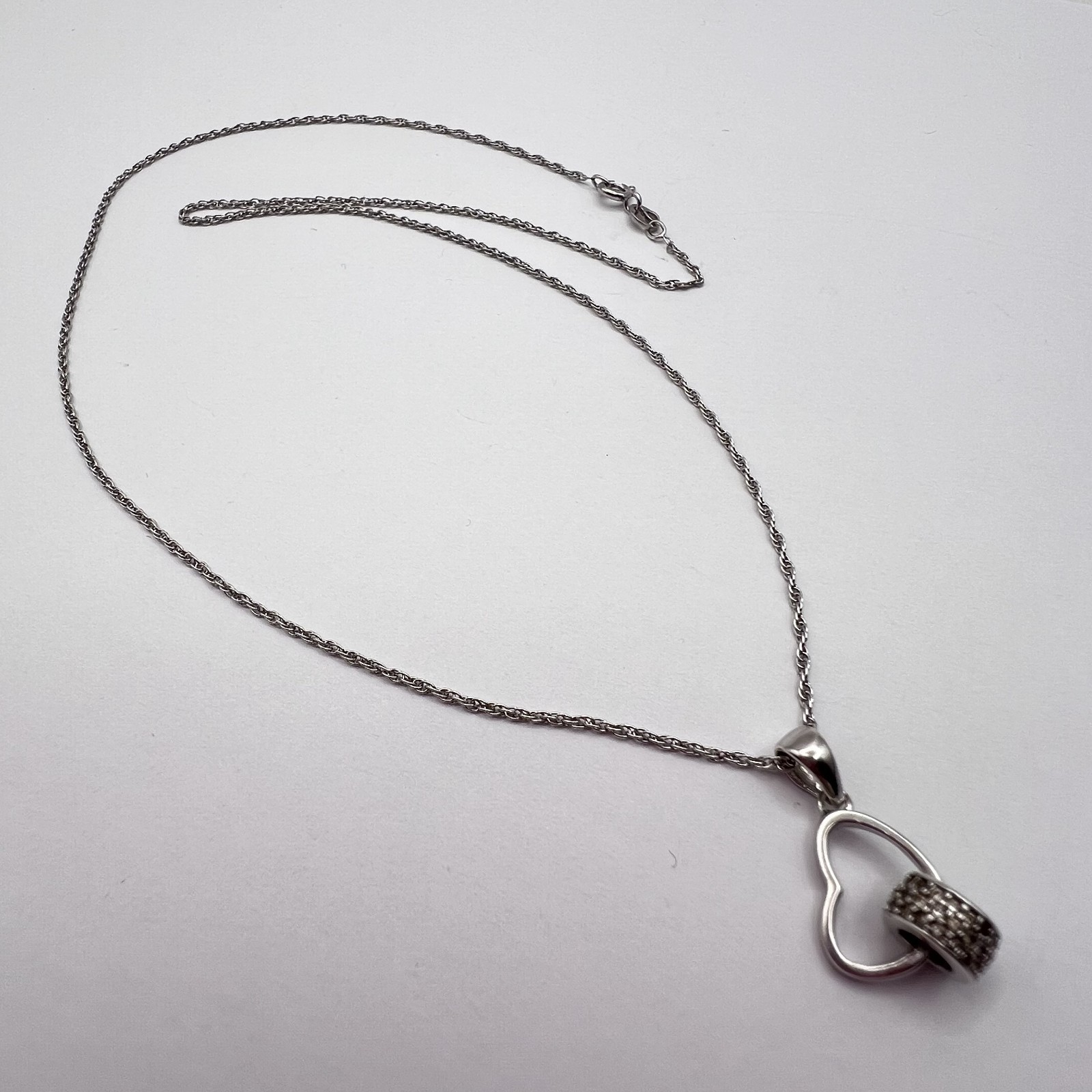 Vintage Sterling Silver 925 Heart Pendant Necklace Chain 45cm 3g Stamped Jewelry