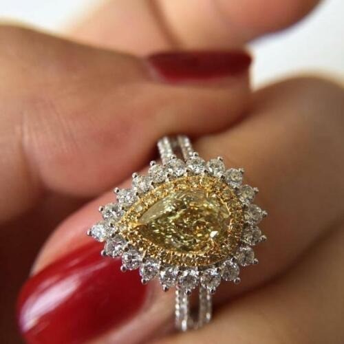 3.30 Ct Canary Diamond Art Deco Antique Vintage Wedding Ring 925 Sterling Silver