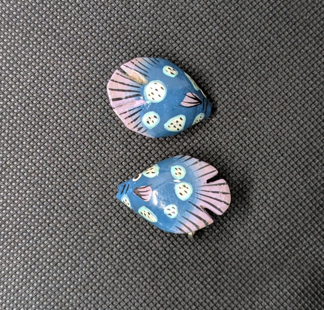LOT 4 Pair Vintage Fish Earrings – Clip-on & Hook – Hand-Painted Wood & Ceramic