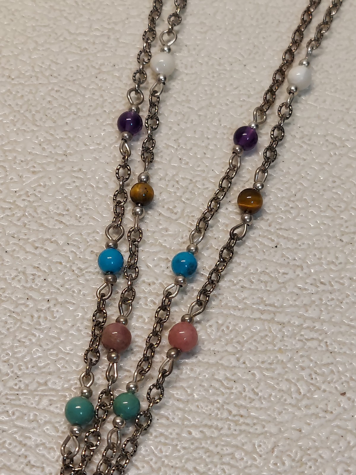 Vintage Q.T. Italy 925 Silver Multi Gemstone Tassel Necklace 47cm 16g