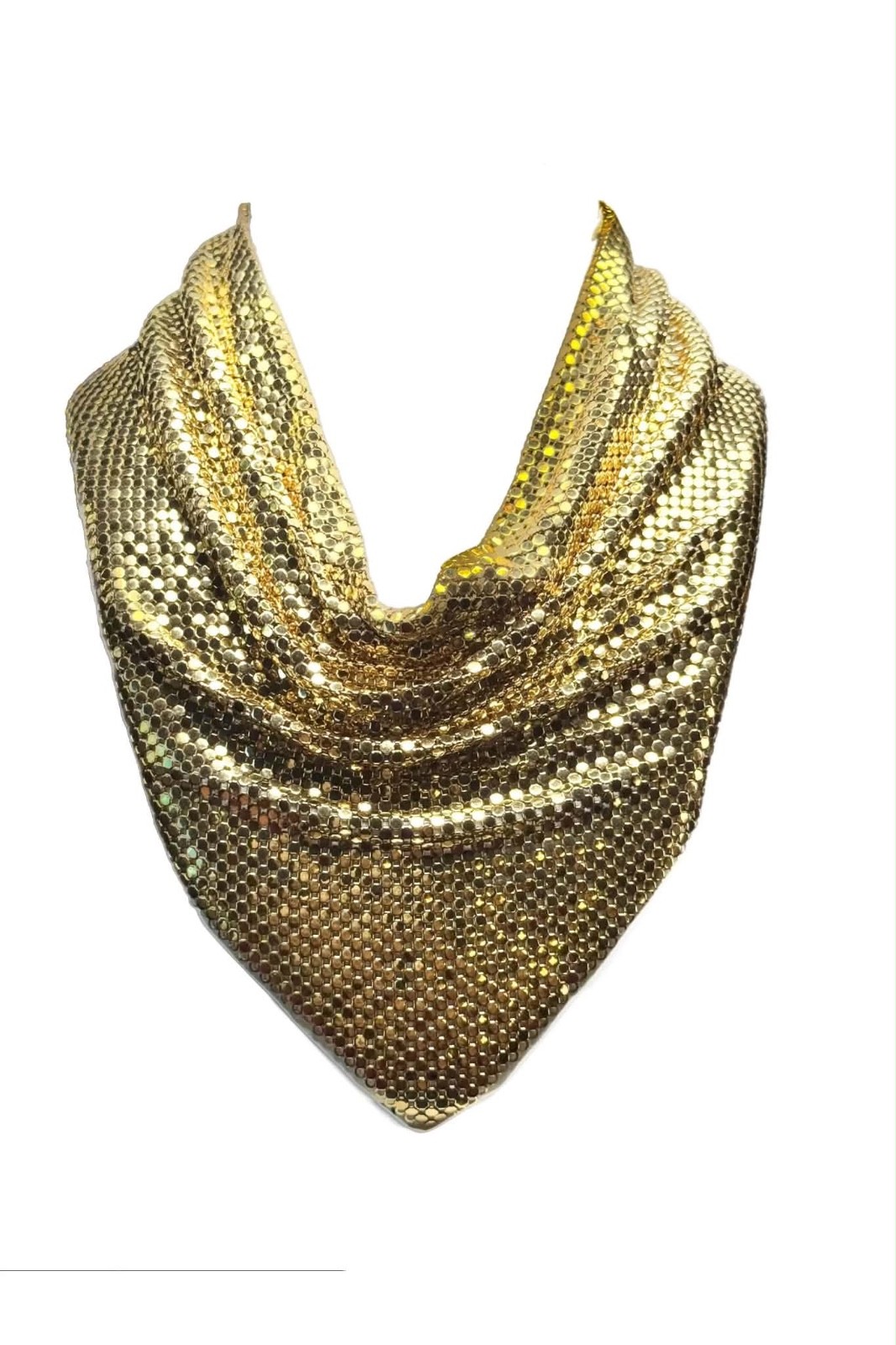 LUX Vintage Whiting + Davis Gold Mesh Bib Necklace, Signed