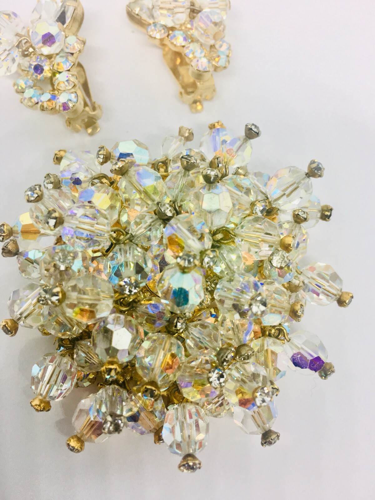 Juliana Delizza & Elster Huge AB Cha Cha Brooch & Earrings Demi Vintage Jewelry