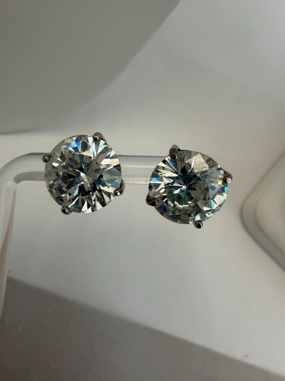 Vintage Round Genuine CZ Stud Earrings Set in Sterling Silver Post 1/2 inch each