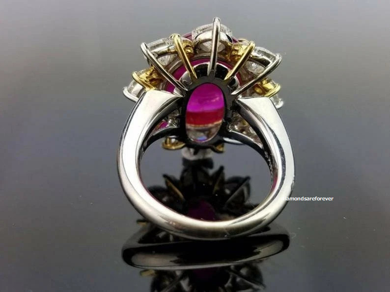 Beautiful 14.61CT Burmese Ruby Opaque Cabochon & Heart Shape 2.60CT Wedding Ring