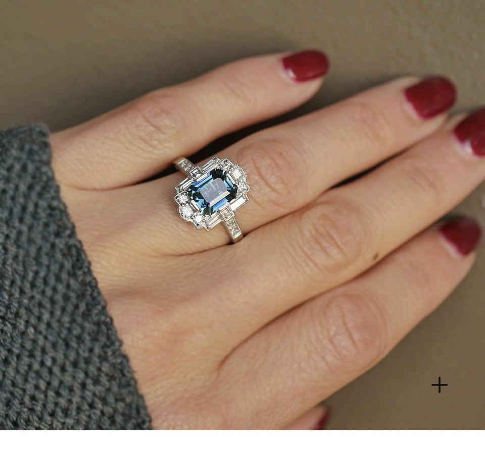 3.2 Ct Aqua Octagon Cut Art Deco Halo Engagement Mosaic Ring in Argentium Silver