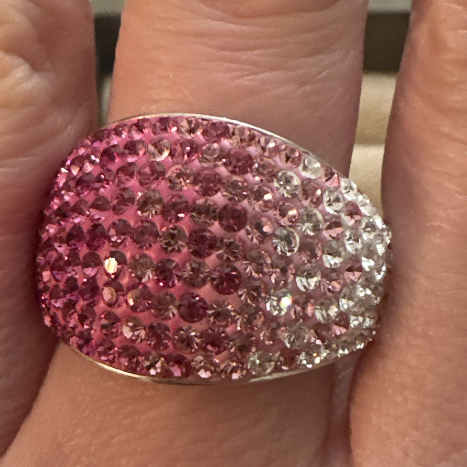 VINTAGE STERLING SLVER PINK CRYSTAL WAROVSKI OMBRE DOME RING