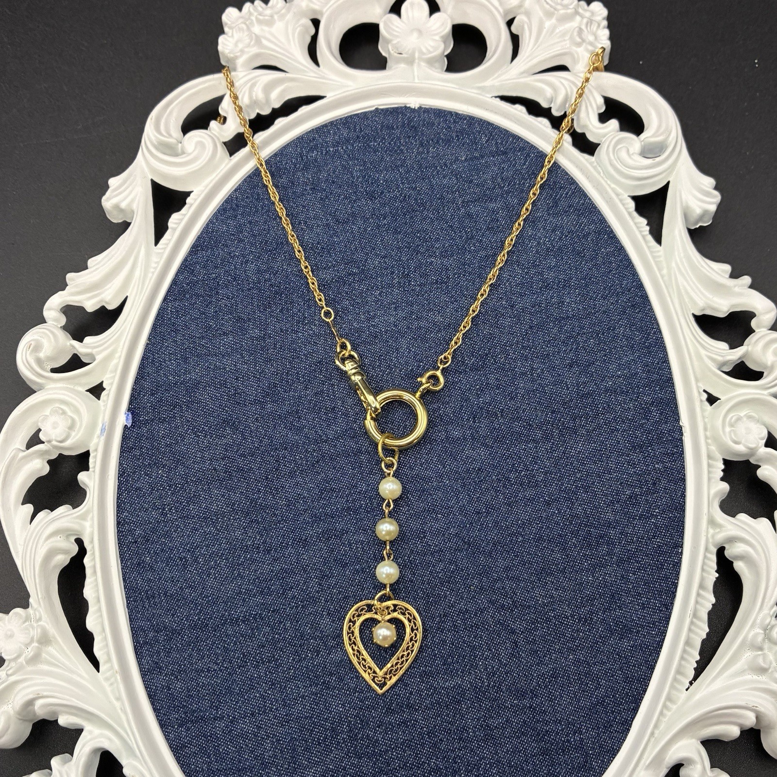 Stunning Vintage 12k Gold Filled Pocket Watch Chain FOB, Dog Clip, Heart Charm